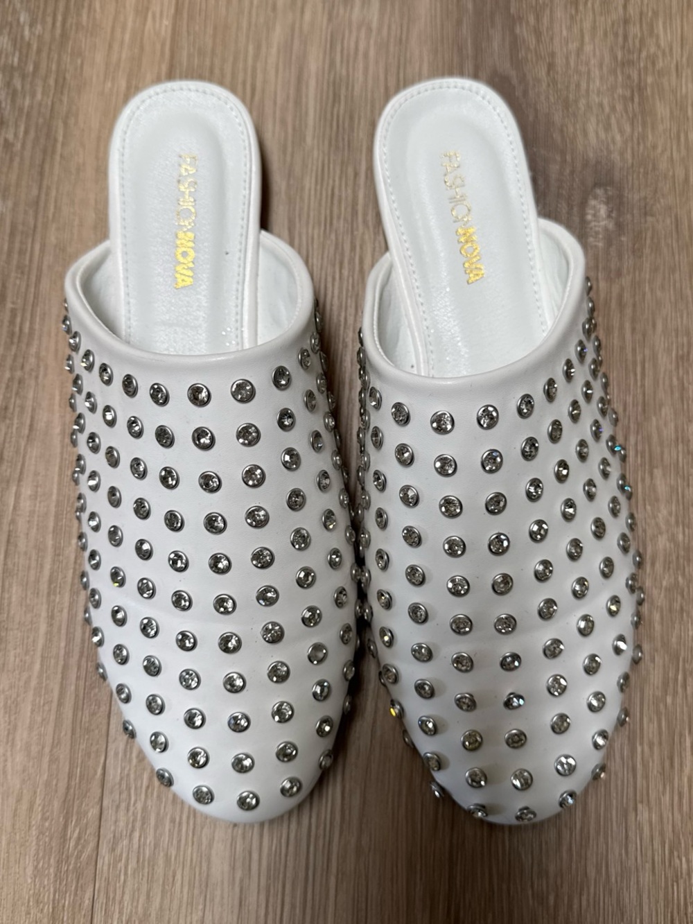 Fashion Nova White Studded Mule Slides
